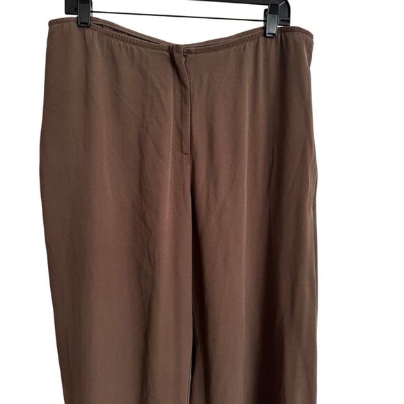 Eileen Fisher 100%  Silk Straight Wide Leg Pants L Brown - Picture 2 of 6